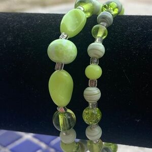 Handmade "Retro Citrus" Set of 2 Glass Beaded Stretch Bracelets
